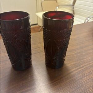 Pair Ruby Red Cut Crystal Tumblers
